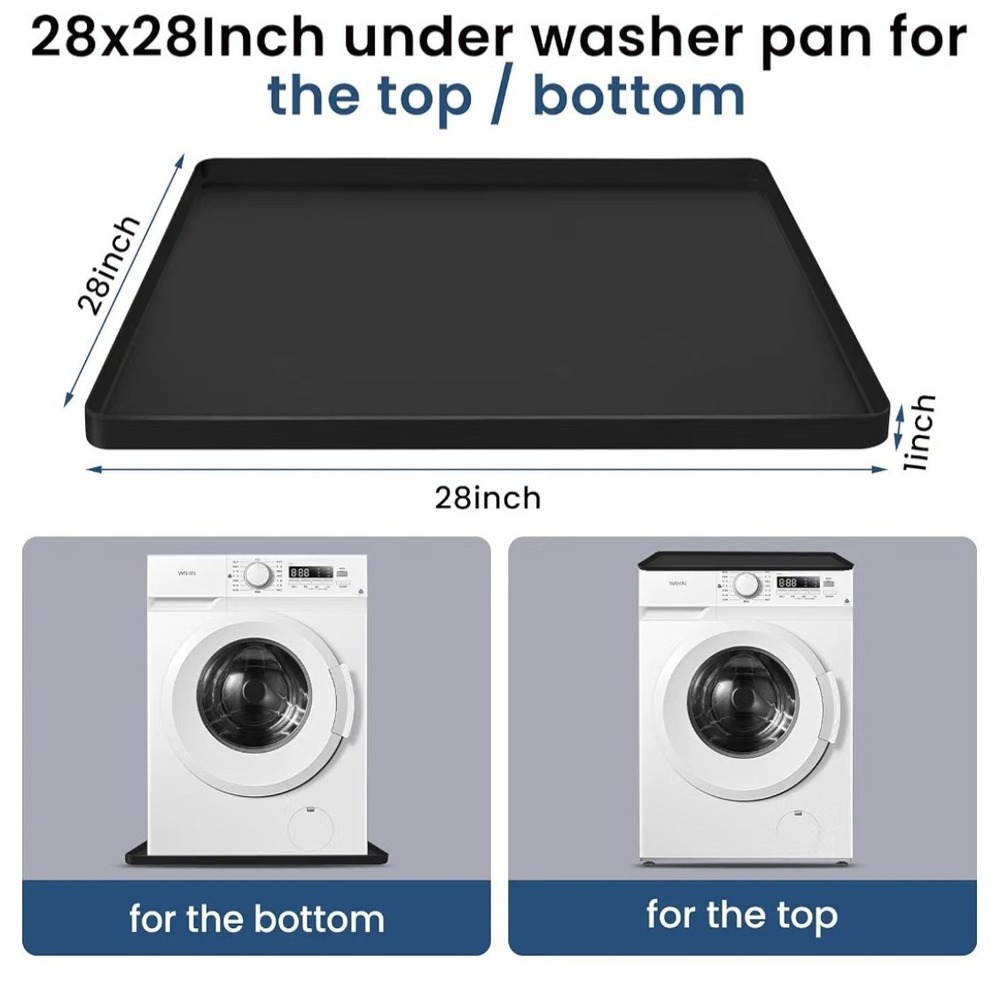 28x28 Large Thickened Silicone Washing Machine Drain Pan | 1" Raised Edge Was...